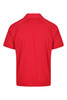 A red polo shirt with short sleeves and a collar, featuring a logo on the back.