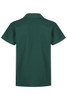 A green polo shirt with a collar and short sleeves, featuring a logo on the back.