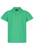 A green polo shirt for kids featuring a collar and a button placket, with a brand logo at the neckline.