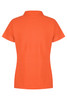 An orange polo shirt with a classic collar and short sleeves. The back features a plain design and a branding logo.