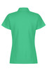 A green polo shirt with a collared neckline and short sleeves, featuring a logo on the back.
