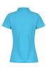A turquoise polo shirt featuring a classic collar and short sleeves, with a brand logo on the back.