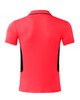 A red men's polo shirt with black side panels and a collar, featuring a logo on the back.