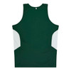 A green singlet with white side panels and a logo on the back.