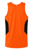 An orange singlet featuring black side panels and a logo on the back. Ideal for casual or athletic wear.
