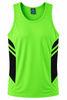 A bright green singlet featuring black side panels and stripes, with a logo on the upper front.