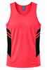 A red singlet featuring black side panels and a logo on the upper section.