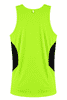 A bright lime green singlet with black side panels and a logo on the back.