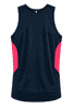 A navy singlet with pink side panels and a small logo on the back.