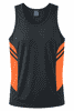 A black singlet with orange accents and a logo. Ideal for active wear or casual use.