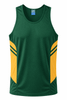 A green singlet featuring yellow side panels and a logo on the upper left. Suitable for casual or athletic wear.