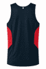 A black men's singlet with red side panels and a logo. Suitable for casual or athletic wear.