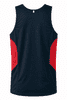 A black men's singlet with red side panels and a logo. Suitable for casual or athletic wear.