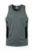 A men's singlet in grey with black side panels and branding, designed for casual wear or sports.