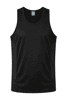 A black men's singlet featuring a sleek design and side panels, with a logo on the upper section.