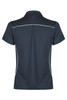 A dark grey polo shirt featuring a collar and white piping details, with a branded logo.