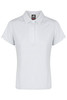 A light grey polo shirt with a classic collar and button placket, featuring a logo on the label.