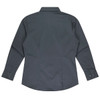 A long sleeve button-up shirt in dark grey, featuring a collared neckline and cuffed sleeves.