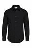 A long sleeve button-up shirt in black featuring a subtle logo.