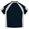 A navy polo shirt featuring light grey accents, with a smooth fabric and a collar. Includes a logo on the front.