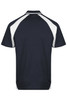 A navy polo shirt featuring white accents and a logo on the back. Suitable for casual or semi-formal wear.