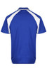 A blue polo shirt featuring white accents, designed with a classic collar and short sleeves. It has a logo on the front.