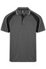 A grey men's polo shirt with black accents and a contrasting collar, featuring a logo on the chest.