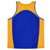 A blue and gold singlet featuring a contrasting design and a logo. Suitable for kids.