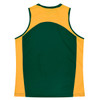 A green and yellow singlet featuring a logo on the back, designed for women's wear.