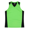 A green and black sleeveless singlet with a v-neck design. It features a logo on the upper back.