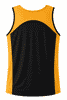 A men's singlet featuring a vibrant yellow front with a black back and contrasting black details. It has a logo.