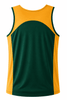 A men's singlet featuring a yellow front and dark green back, designed for athletic wear. Includes a logo.