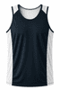 A navy and white singlet with a sporty design and a branded logo.