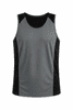 A grey and black men's singlet, featuring a sporty design with contrasting side panels and a logo.