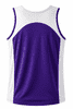 A men's singlet in purple with white accents and a logo on the side.