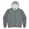 A grey kids' hoodie with a zip closure and a hood, featuring front pockets and a soft lining.
