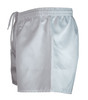 Men's rugby shorts in light grey with a drawstring waist and smooth fabric. Features a logo on the side.