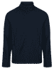 A navy soft shell jacket featuring a zip-up front and two side pockets, with a high neck design.