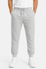 Grey tapered fleece men's track pants with an elastic waistband and cuffs, featuring a casual style.