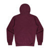 A maroon kids' hoodie with a hood and long sleeves, featuring a plain back design and ribbed cuffs.