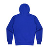 A blue hoodie featuring a hood and long sleeves, with a plain back and no visible branding.