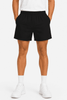 Black sports shorts with an elastic waistband, featuring a logo, designed for men's training.