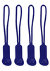 Four purple zip puller accessories, featuring a textured design and a loop for easy attachment.