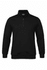A black men's quarter-zip sweater with long sleeves and a logo on the chest.