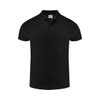 A black polo shirt with a classic collar and a small logo on the upper side. Suitable for casual wear.