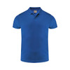 A blue men's polo shirt featuring a collar, short sleeves, and a logo on the chest.