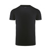 A black men's active tee with short sleeves and a round neckline, featuring a logo on the collar.