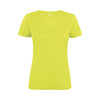 A bright yellow women's active tee with short sleeves and a fitted design. It features a logo on the front.