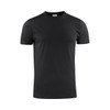 A black men's t-shirt with a crew neck and short sleeves, featuring a logo on the label.