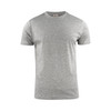 A grey men's t-shirt with a classic crew neckline and short sleeves, featuring a branding logo.